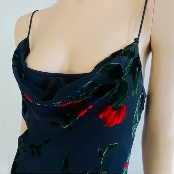 Vintage 90’s Betsey Johnson NY Dress Black Red Rose Mesh Velvet Burnout Sz L - Picture 3 of 13